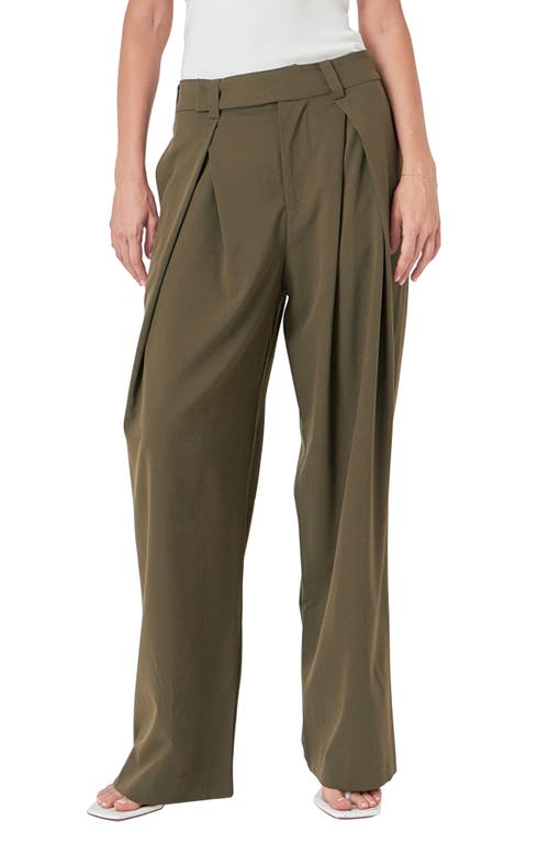 Endless Rose Pleat Front Wide Leg Pants In Dark Olive
