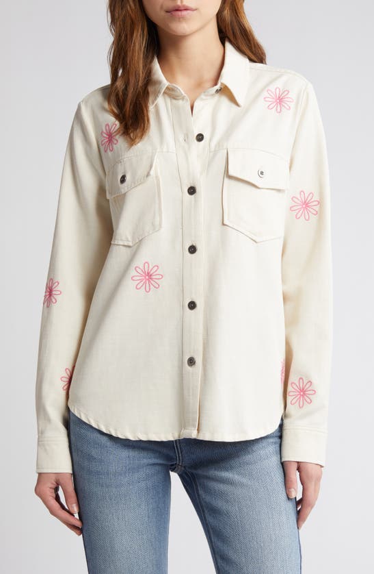 Shop Rails Loren Floral Embroidered Button-up Twill Shirt In Ecru
