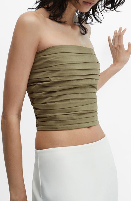 MANGO Angie Ruched Strapless Crop Top Khaki at Nordstrom,