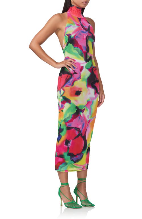 Shop Afrm Olimpia Printed Turtleneck Mesh Halter Dress In Spray Floral