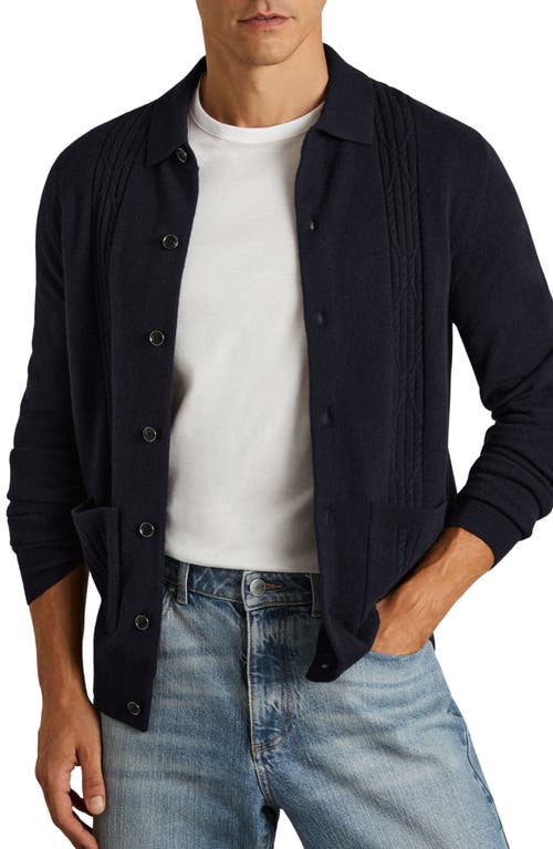 Shop Reiss Lockhurst Cable Detail Wool Cardigan In Navy