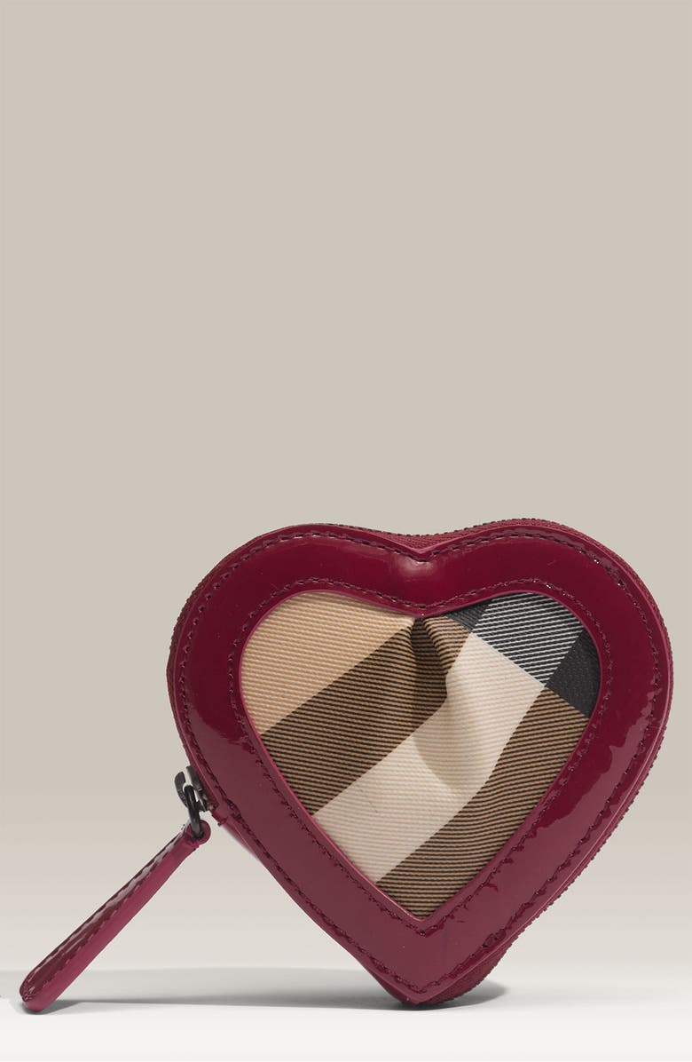 BURBERRY Zip Around Heart Shaped Coin Purse, Main, color, RASPBERRY