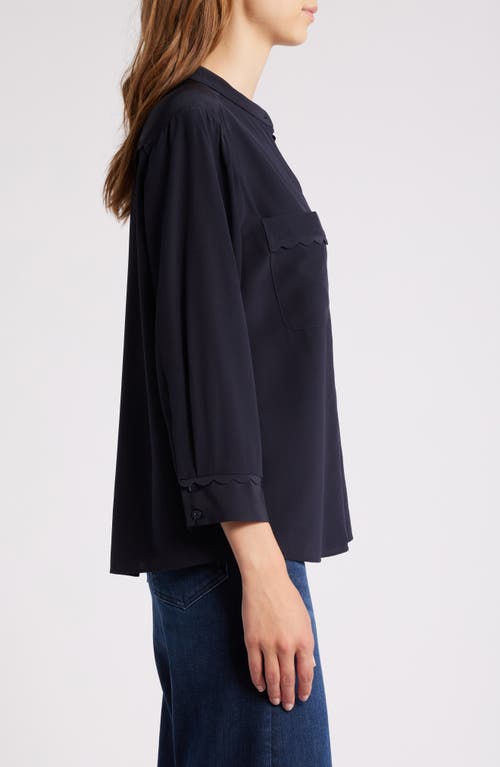 Shop Frame Scallop Trim Silk Button-up Shirt In Navy