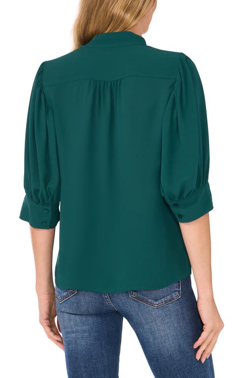 Shop Cece Puff Sleeve Button-up Shirt In Dark Forest Green