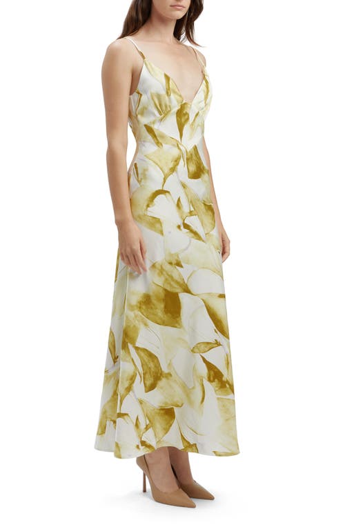 Bardot Capri Abstract Print Satin Slipdress In Green Floral