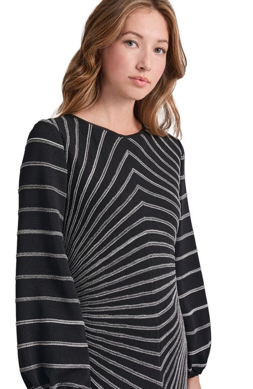 Misook A-line Melange Striped Soft Knit Midi Dress In Black/new Ivory