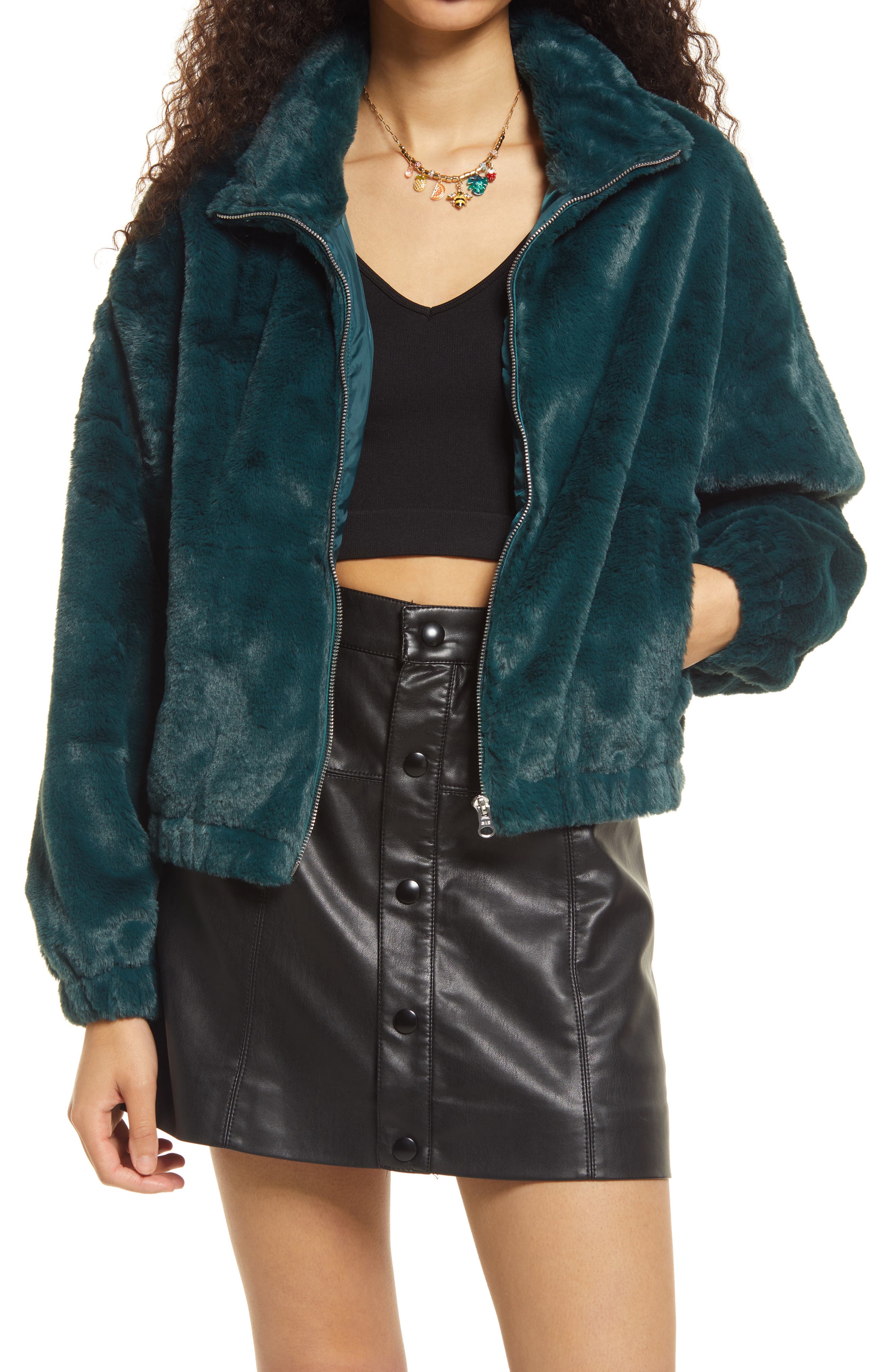 women's green coat with fur hood