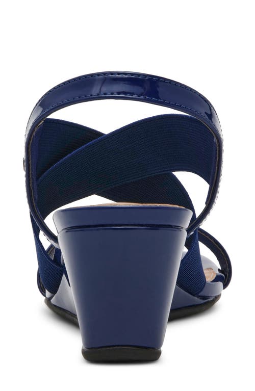Anne Klein Bellamy Wedge Sandal In Navy Stretch Patent