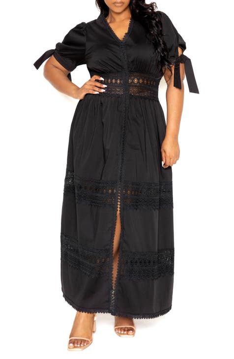 Eyelet Embroidered Puff Sleeve Maxi Dress (Plus Size)