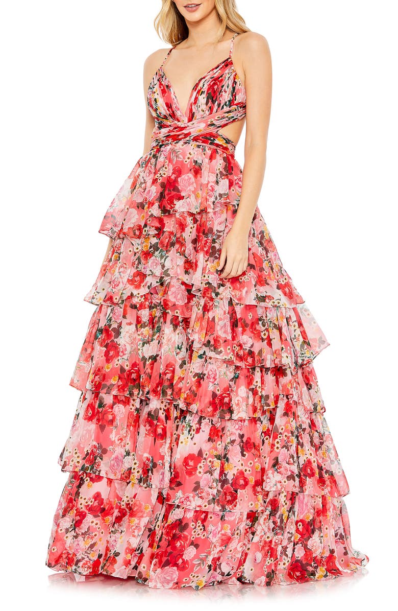 Mac Duggal Floral Tiered Chiffon Ballgown Nordstrom