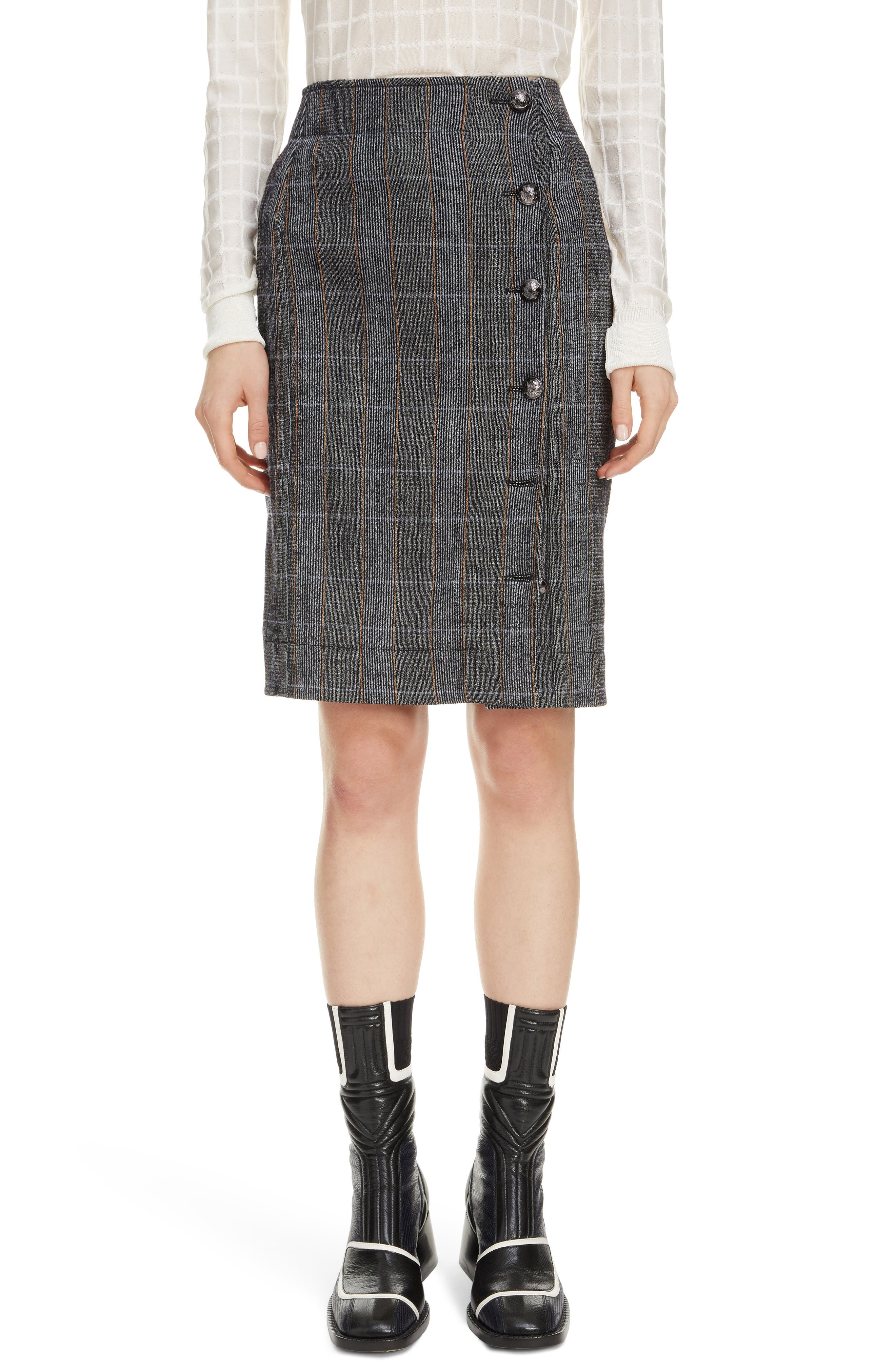 grey plaid wool pencil skirt