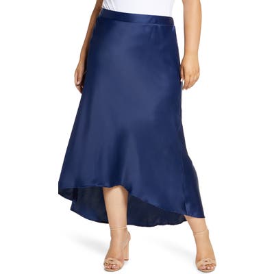 Plus Size Gibson X Fall Refresh Bias Cut Pull-On Skirt, Blue