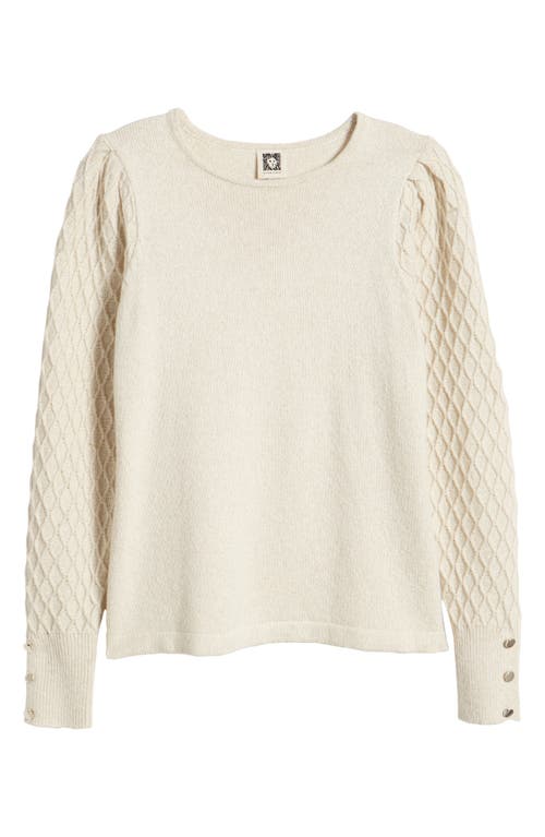 Shop Anne Klein Metallic Mixed Stitch Cotton Blend Sweater In Anne White/gold