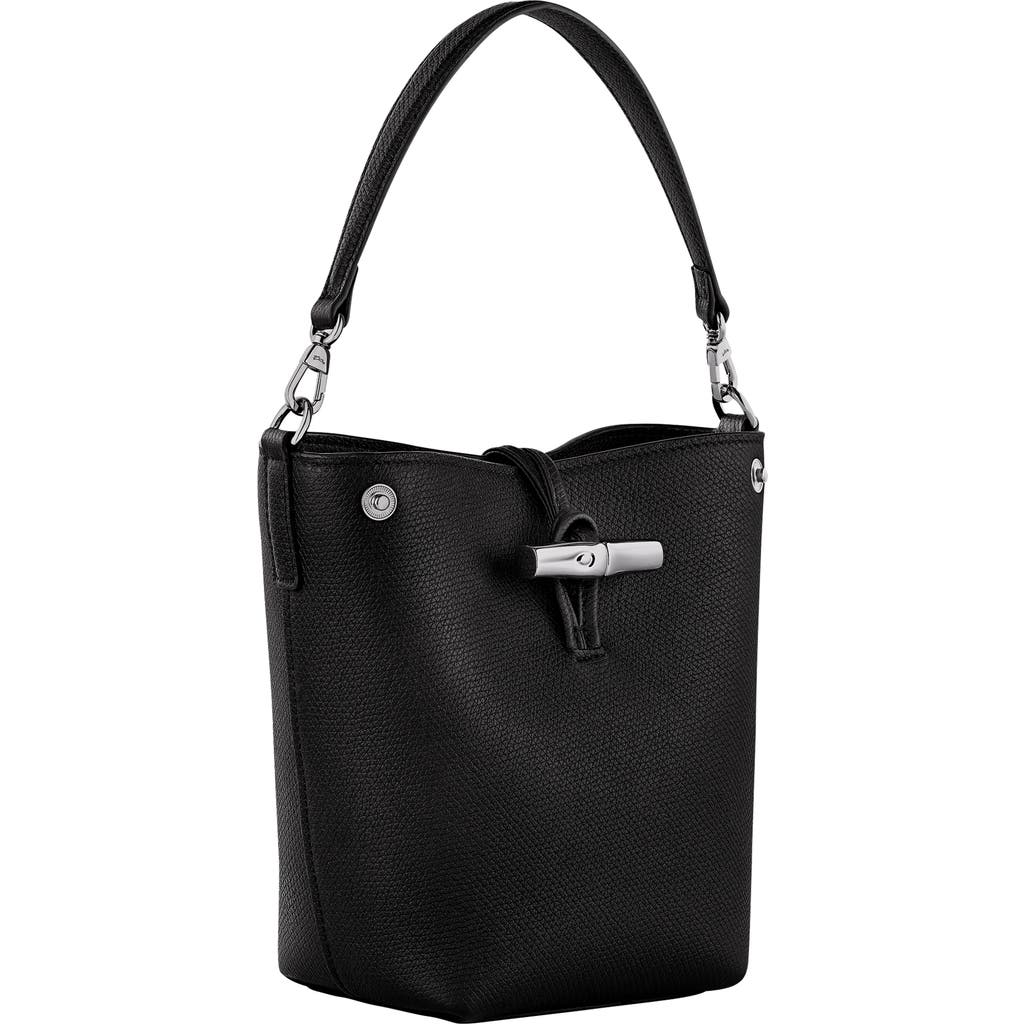Longchamp Xs Roseau Leather Bucket Bag In Black