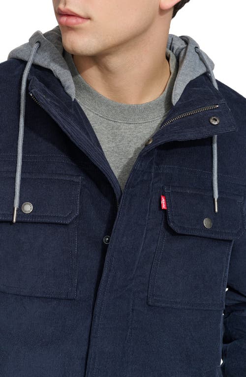 Levi's Men's Hooded Corduroy Zip Jacket In Navy