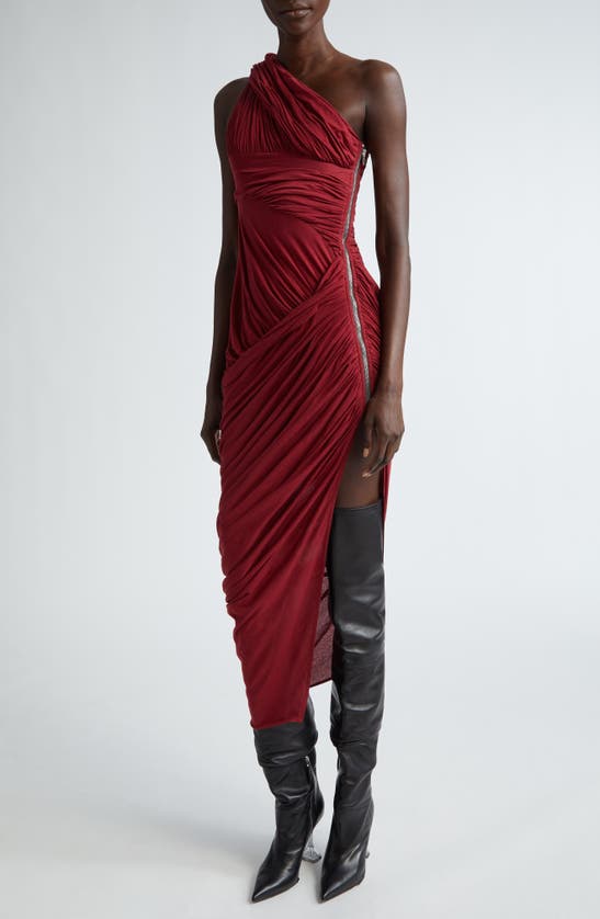 Rick Owens Lido Draped One-shoulder Cotton Jersey Gown In Cherry 113