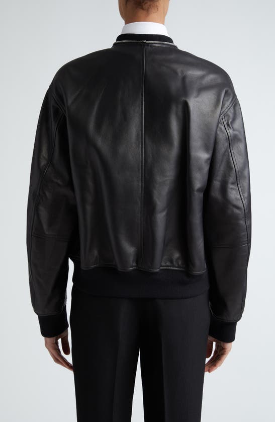Shop Jil Sander Leather Bomber Jacket In Black