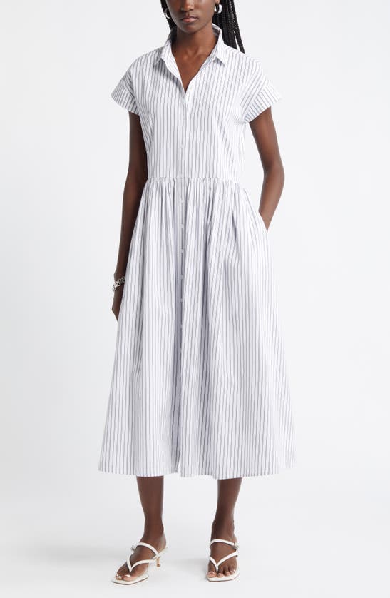 NORDSTROM NORDSTROM DROP WAIST BUTTON FRONT COTTON MIDI DRESS 