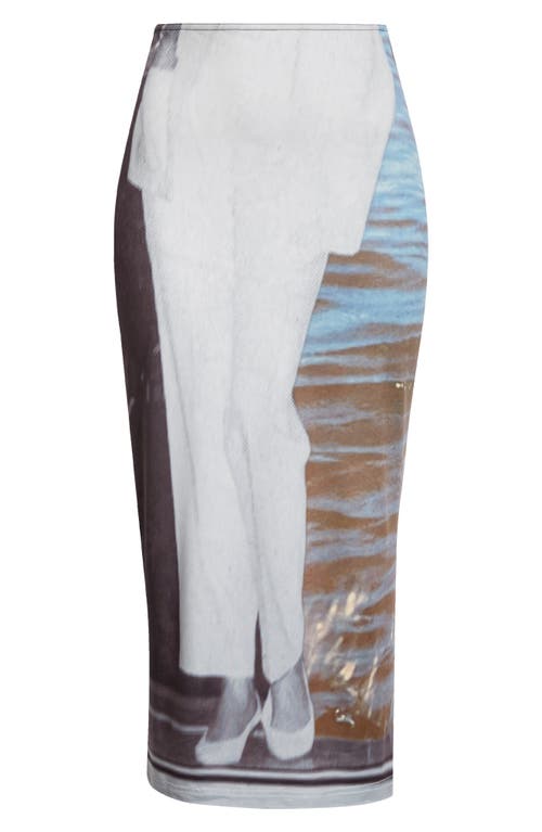 Poised Allover Print Jersey Skirt in Grey Print Multi