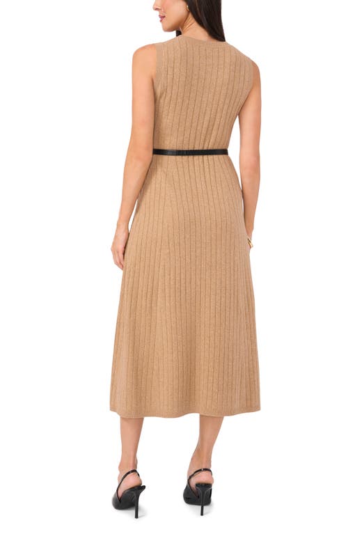 Shop Vince Camuto Sleeveless Rib Midi Sweater Dress In Dark Latte Heather