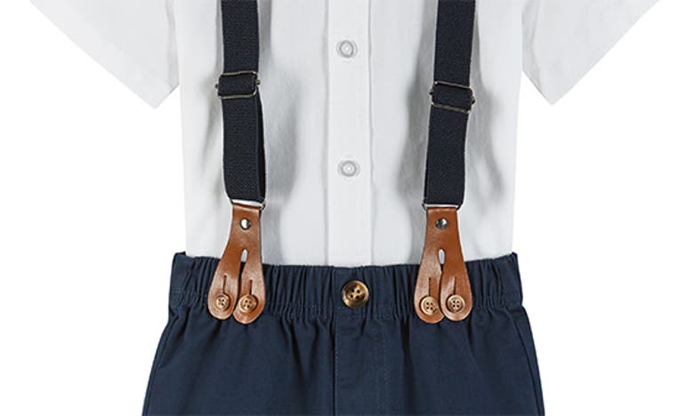Andy & Evan Button-up Shirt, Suspenders, Shorts & Bow Tie Set In White