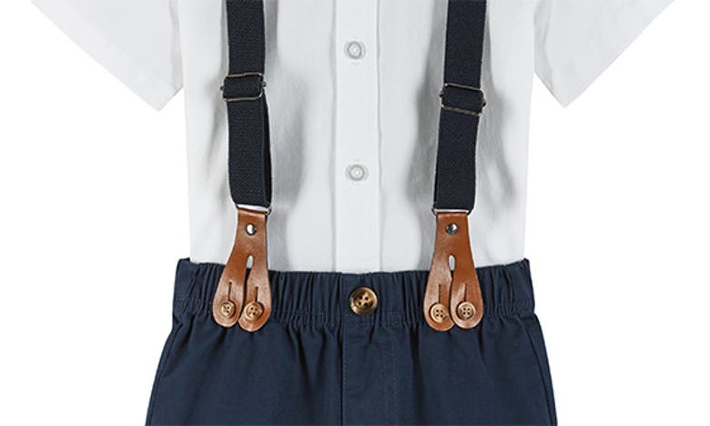 Shop Andy & Evan Button-up Shirt, Suspenders, Shorts & Bow Tie Set In White