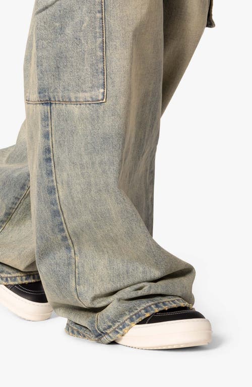 Mnml Void Baggy Denim Cargo Pants In Medium Blue