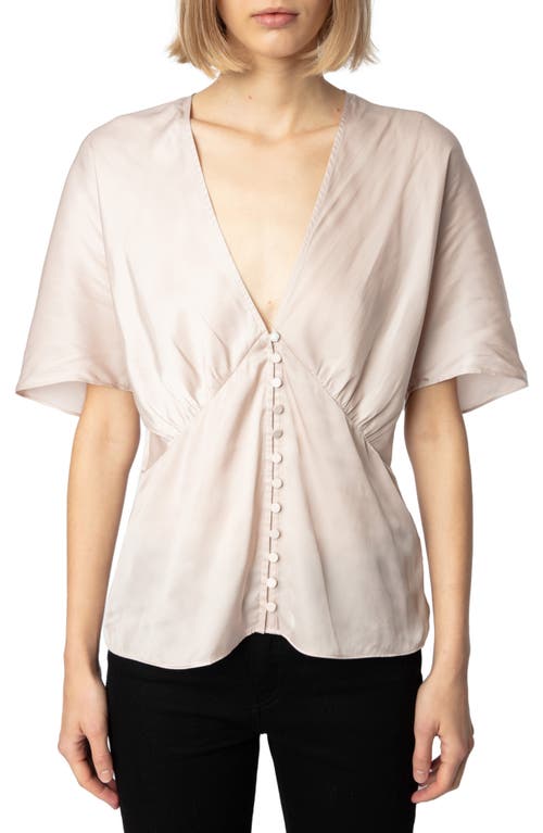 Zadig & Voltaire Thodri Plunge Neck Satin Top in Sweet 