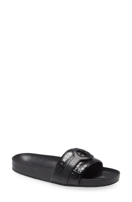 Tory Burch Carson Croc Embossed Anatomic Slide Sandal In Perfect Black ...