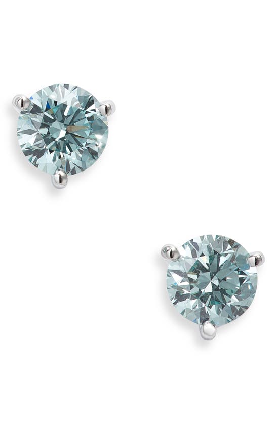 Lightbox 1 Carat Round Lab Created Diamond Solitaire Stud Earrings In Blue/ 14k White Gold