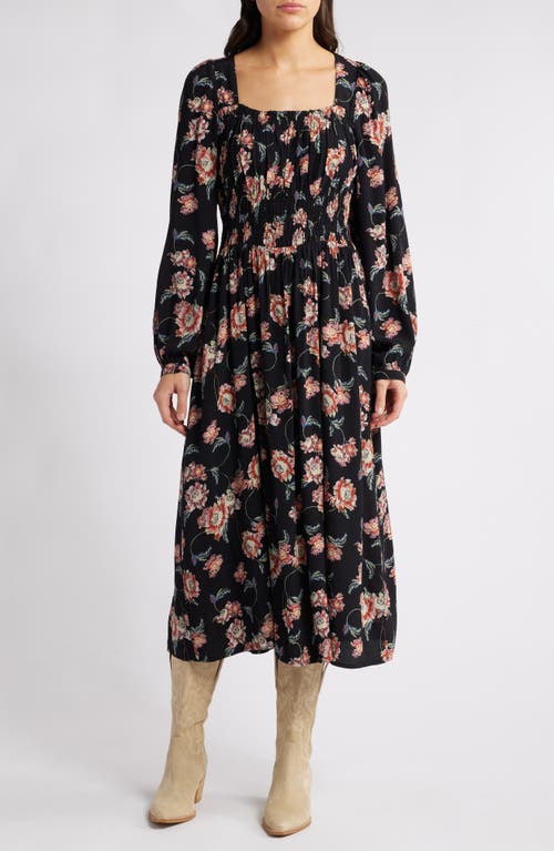 TREASURE & BOND TREASURE & BOND FLORAL LONG SLEEVE SMOCK WAIST DRESS