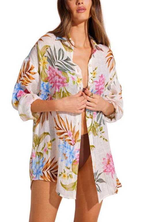 Shop Vitamin A ® Playa Oversize Linen Cover-up Shirt In Summer Bloom Eco Linen