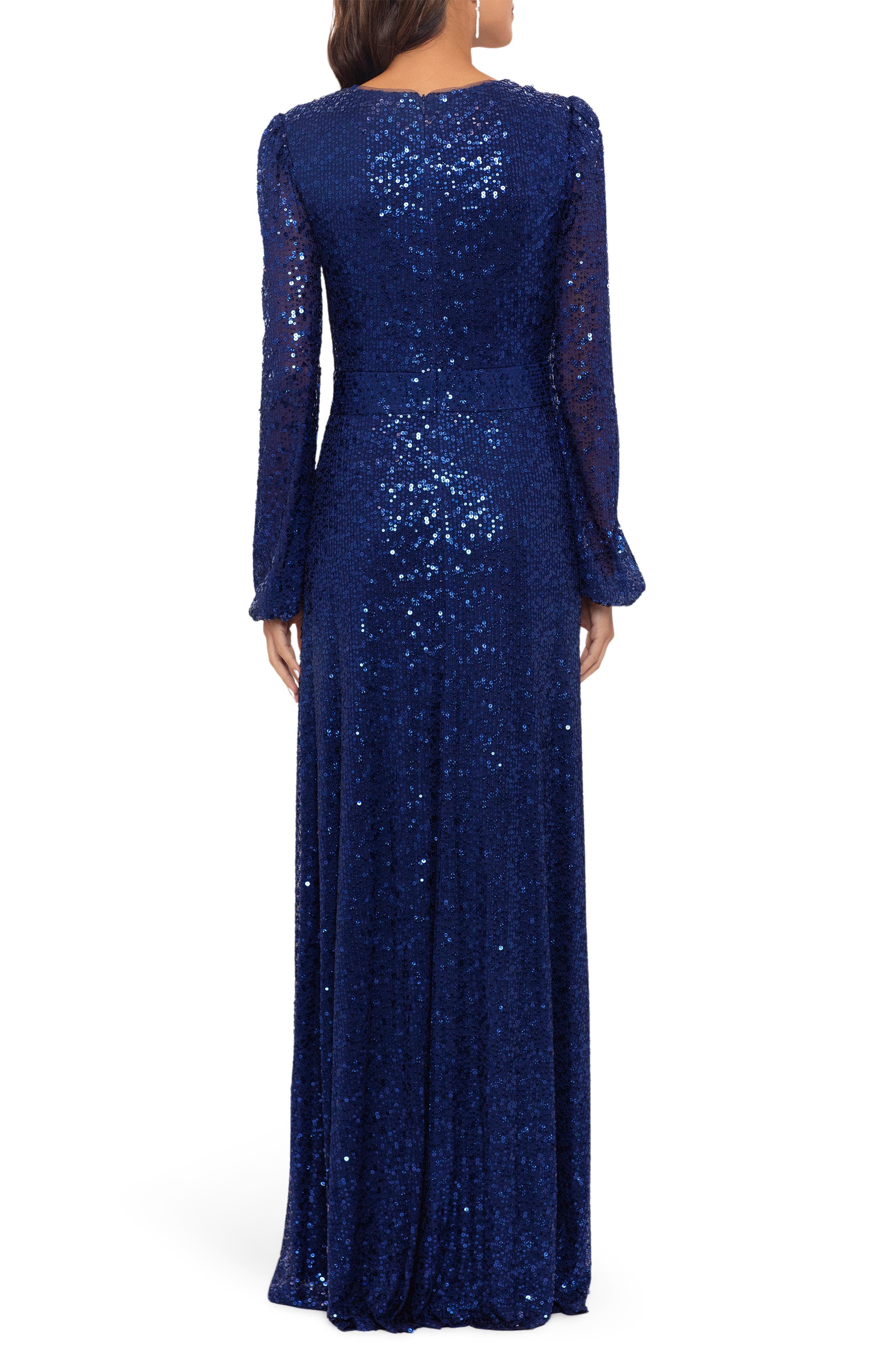 Xscape Sequin Long Sleeve A-Line Gown 