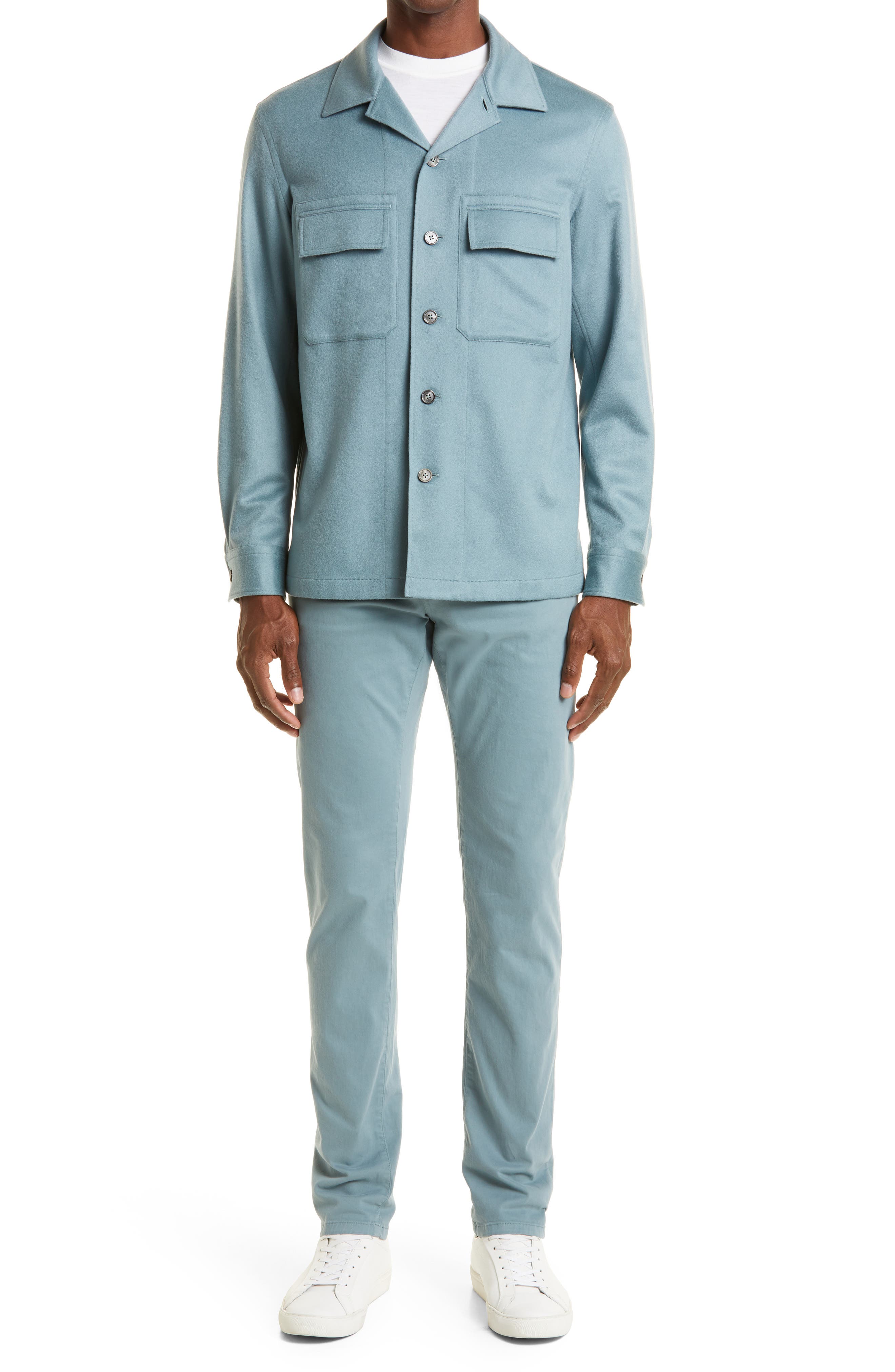 ZEGNA Oversize Oasi Cashmere Overshirt in Seafoam Blue | Smart Closet