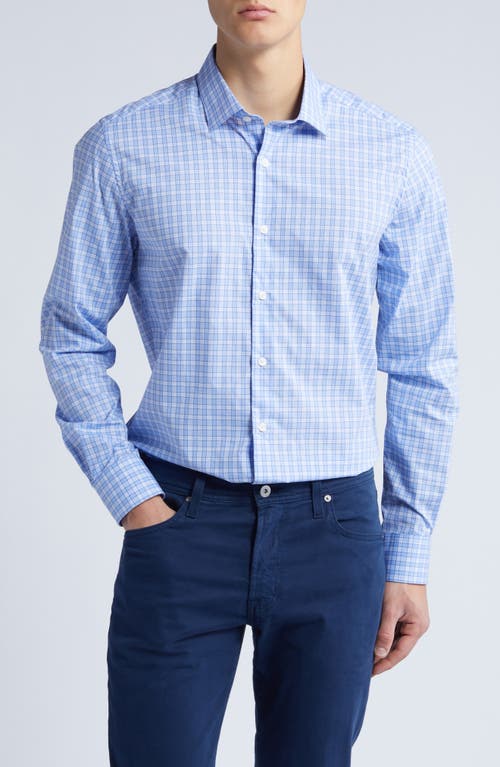Check Cotton Button-Up Shirt in Sky