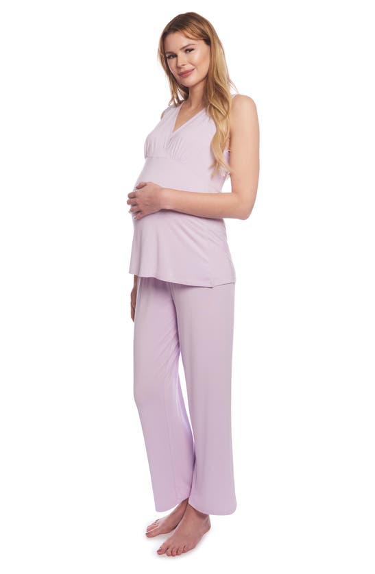 Shop Everly Grey Analise During & After 5-piece Maternity/nursing Sleep Set In Lavender