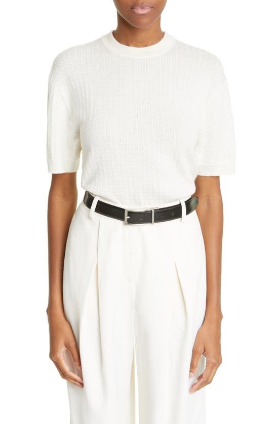 Co Cable Short Sleeve Cashmere Sweater In Ivory