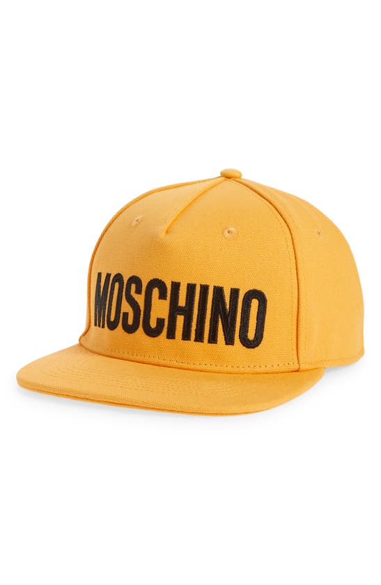 Moschino Logo Canvas Snapback Cap In Yellow