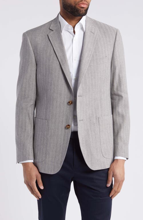 Virgin Wool Blend Sport Coat in Grey Herringbone