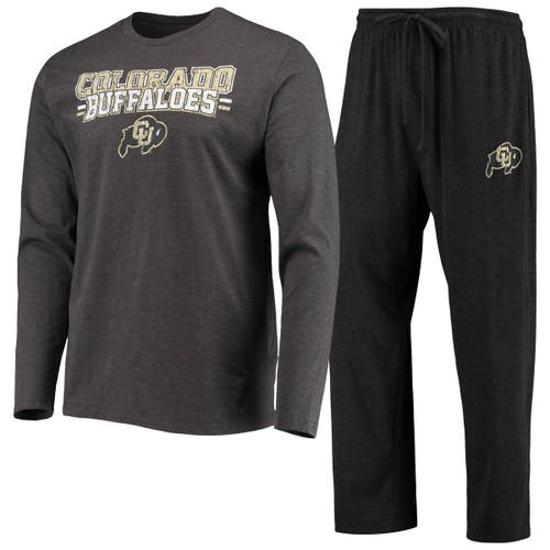 Men's Concepts Sport Black/Heathered Charcoal Colorado Buffaloes Meter Long Sleeve T-Shirt & Pants Sleep Set