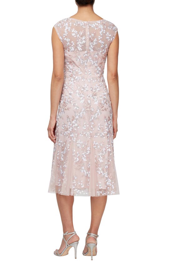 Shop Alex Evenings Sequin Embroidered V-neck Midi A-line Dress In Shell Pink