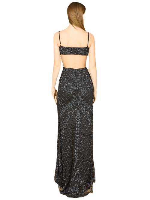 Lara New York Countess Beaded Prom Dress In Blackgunmetal