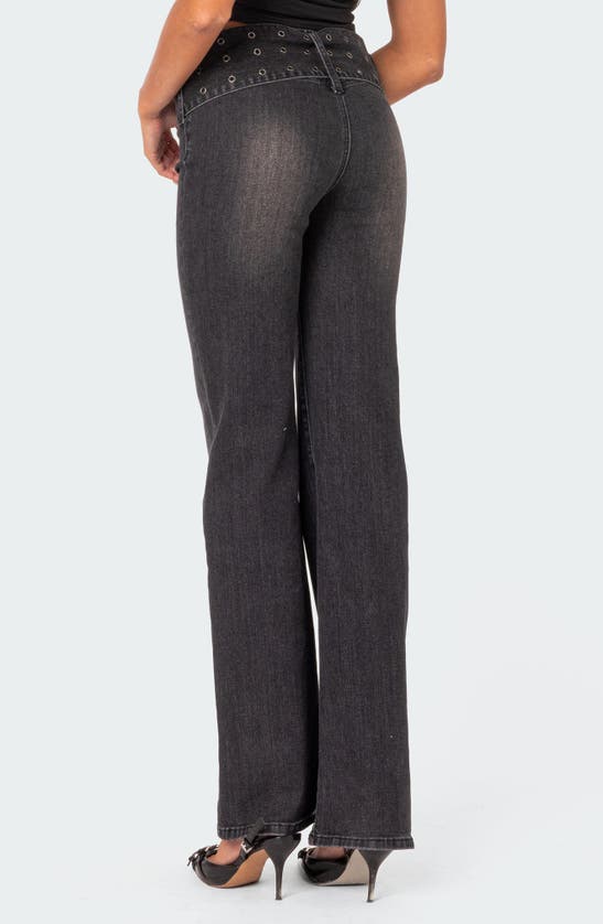 Shop Edikted Belted Jeans In Black-washed