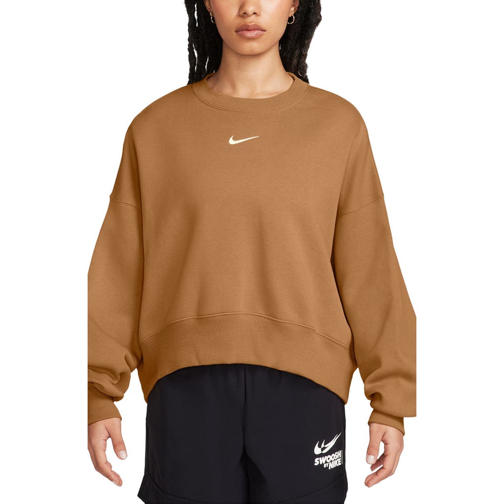 Nike Phoenix Fleece Crewneck Sweatshirt In Brown