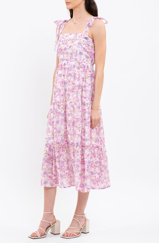 Blu Pepper Ribbon Tie Strap Midi Dress In Pink Multi ModeSens