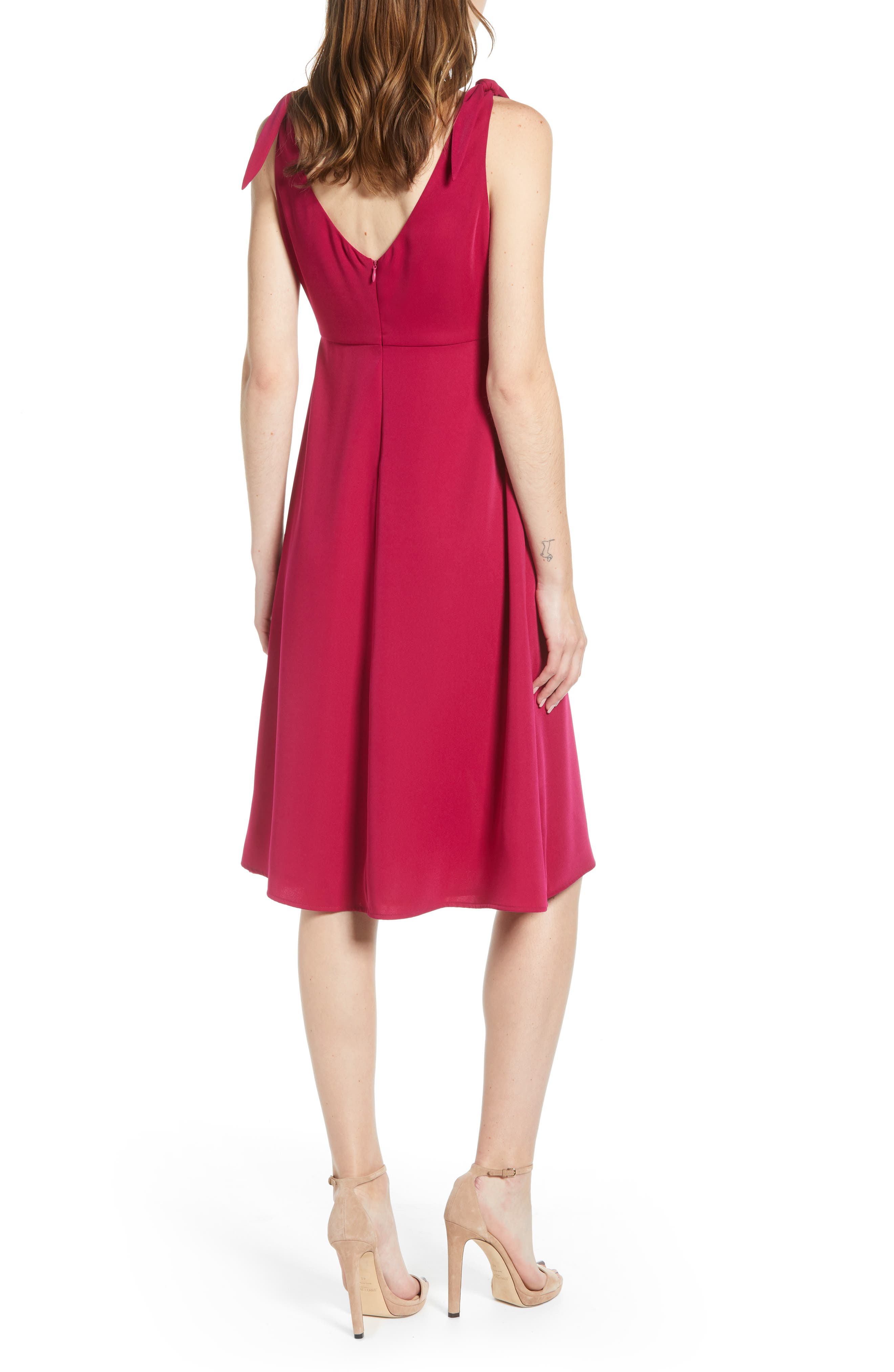 CUPCAKES AND CASHMERE Tie Shoulder Crepe Dress, Alternate, color, FUCHSIA