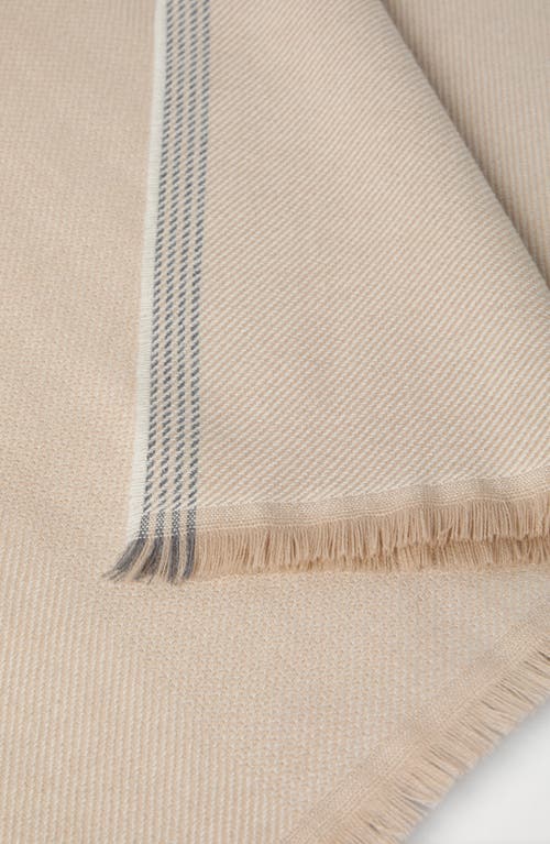 Shop Brunello Cucinelli Wool And Cashmere Diagonal Scarf With Striped Edge In Beige