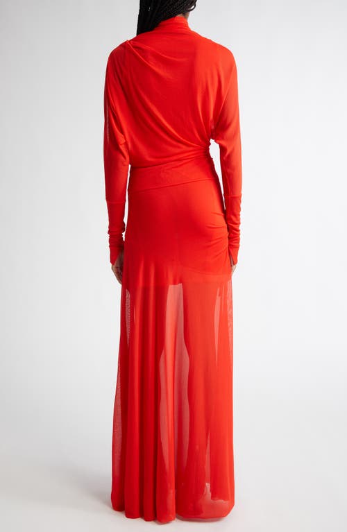 Shop Proenza Schouler Paula Sheer Long Sleeve Maxi Dress In Red