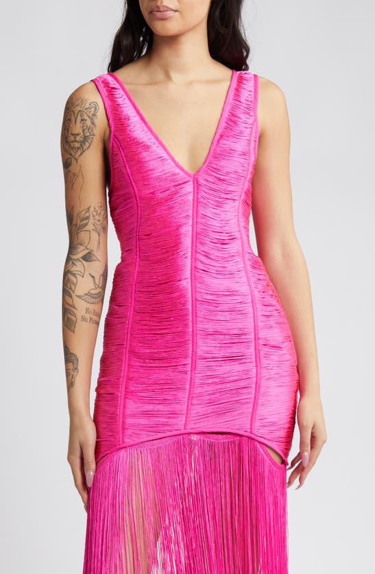 Asos Design Fringe Shift Midi Dress With Cut Out Detail In Pink In Pink