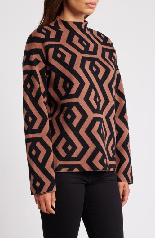 Shop Zoe And Claire Funnel Neck Jacquard Sweater In Brown